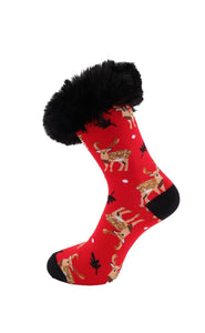 Red and Black Faux Fur Trim Christmas Socks