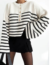 Load image into Gallery viewer, TALIA STRIPED KNITTED JUMPER SWEATER TOP-IVORY
