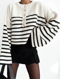 TALIA STRIPED KNITTED JUMPER SWEATER TOP-IVORY